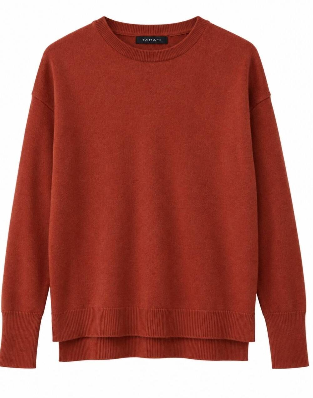 Tahari womens small 2ply cashmere sweater red brown paprika loose drop sleeve
